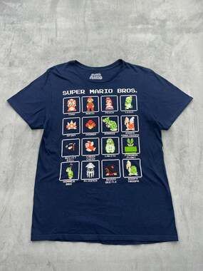 Super Mario Bros. 8-Bit Pixel Character Grid Navy Blue T-Shirt